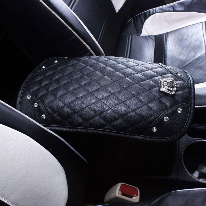 ToBeQueen Diamond Center Console Cover Bling Arm Rest Cover for Car Armrest Cover Women 7.5" x 11",Black - Image 4